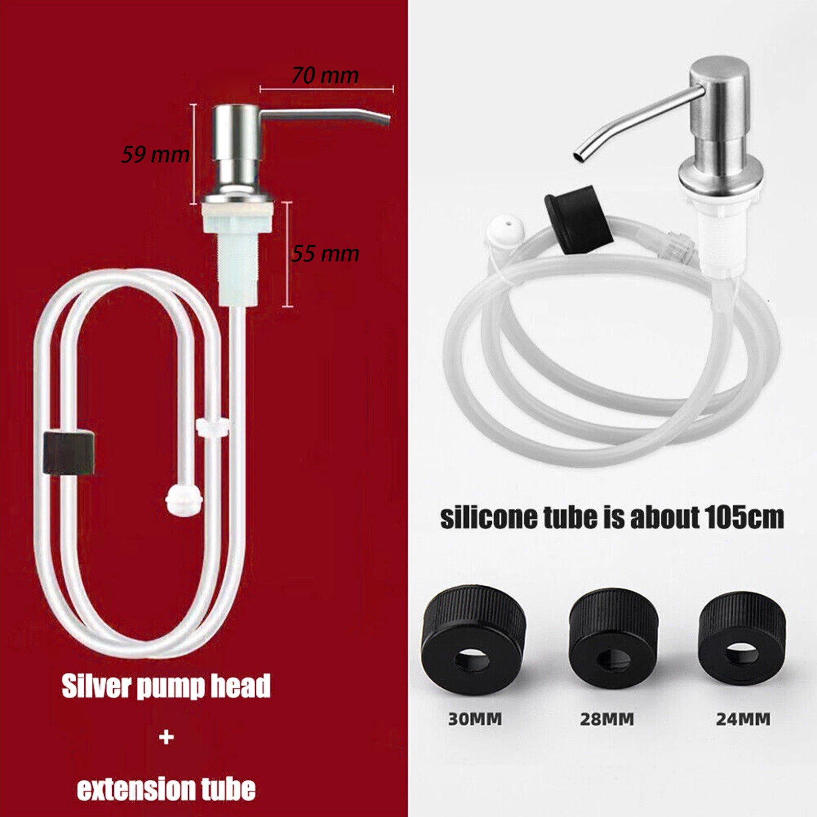 1/2 Pcs 360° Stainless Steel Kitchen Sink Liquid Soap Dispenser Pump Bottle Tube