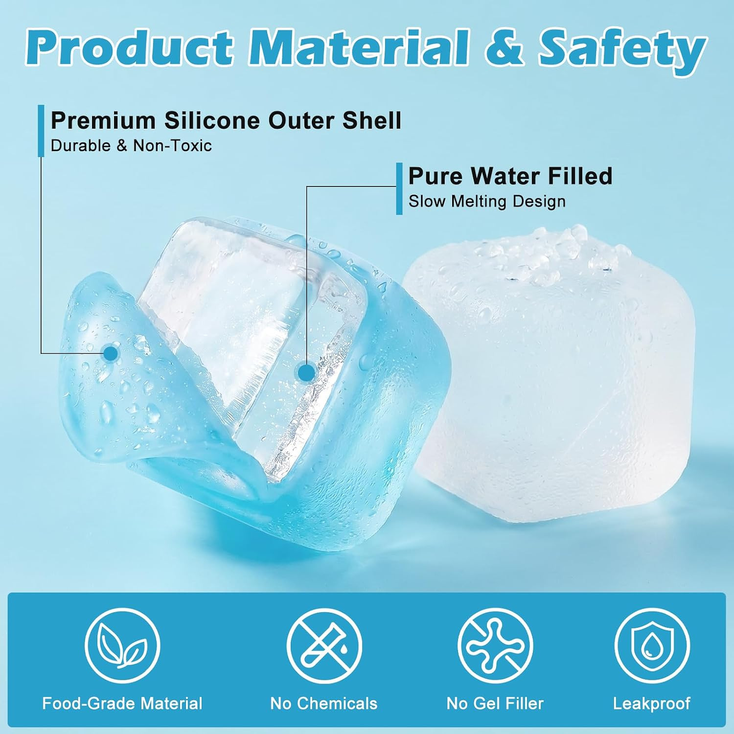 100 Pack Reusable Ice Cubes with Storage Box, Refreezable Plastic Ice Cubes for