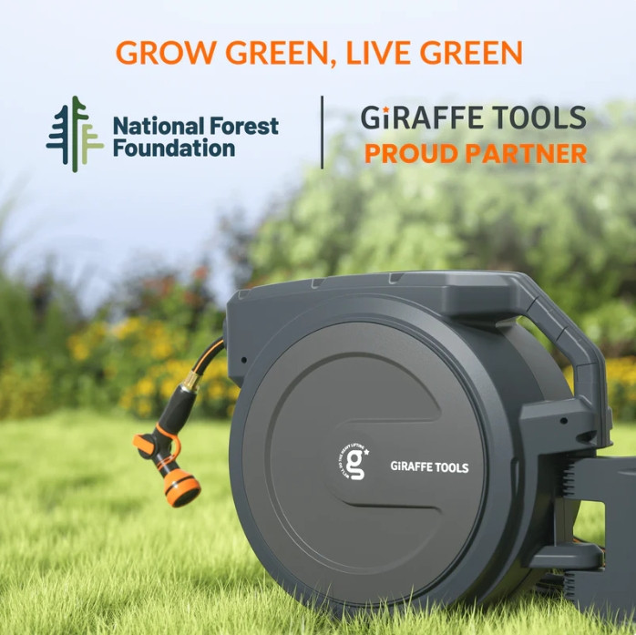 Giraffe Tools Retractable Garden Hose Reel Wall Mount 5/8-IN 115-FT with Nozzle