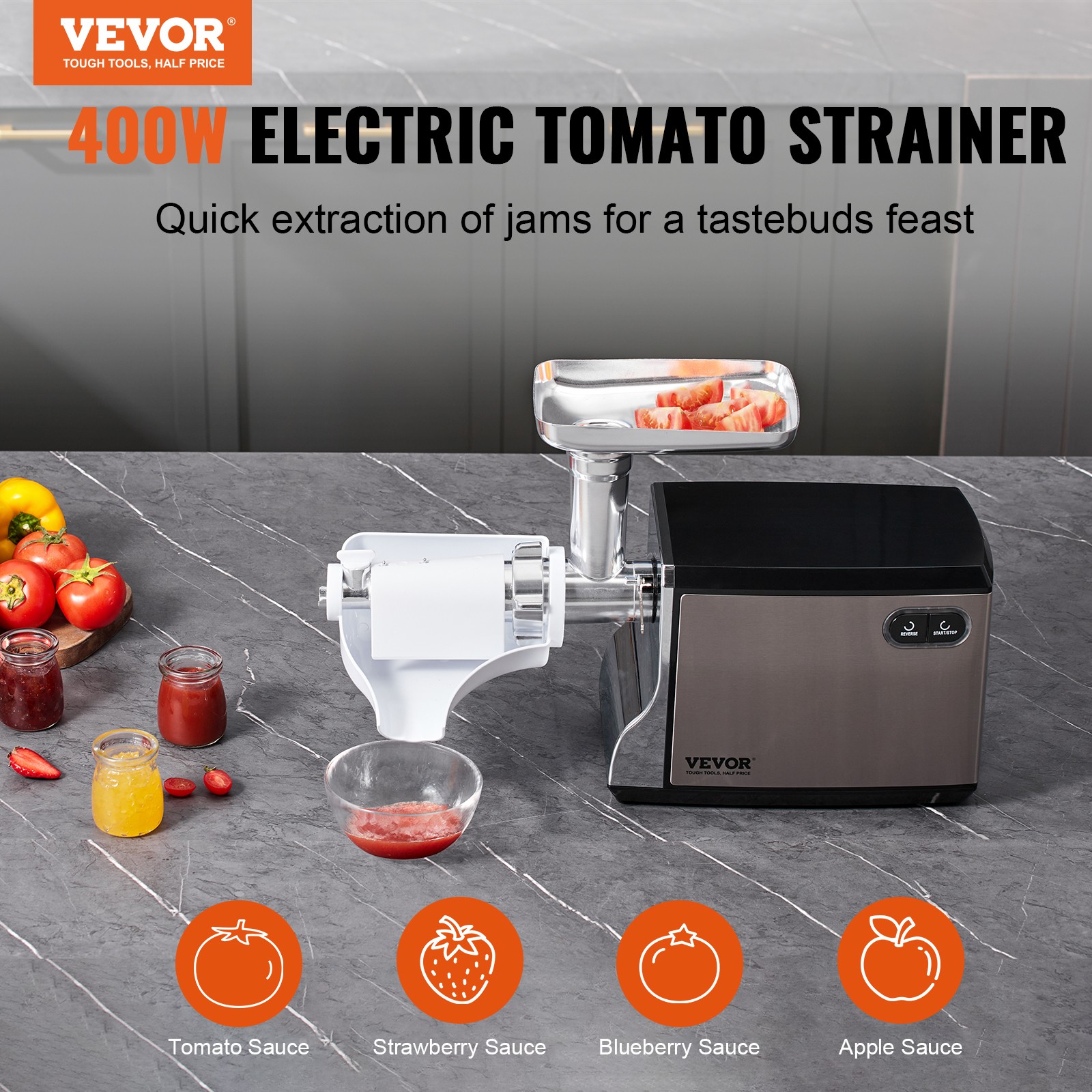 VEVOR 100 LBS/H Electric Tomato Strainer 400W Tomato Sauce Maker Machine Փ45mm