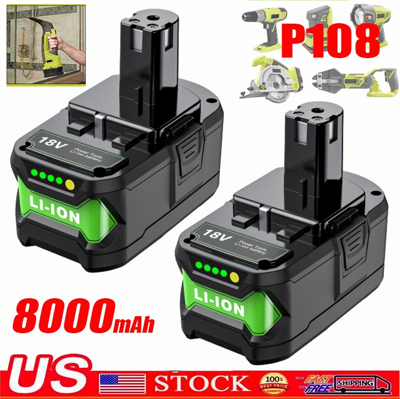 2x For RYOBI P108 18V 8.0AH Plus High Capacity Battery 18 Volt 8000mAh Lithium