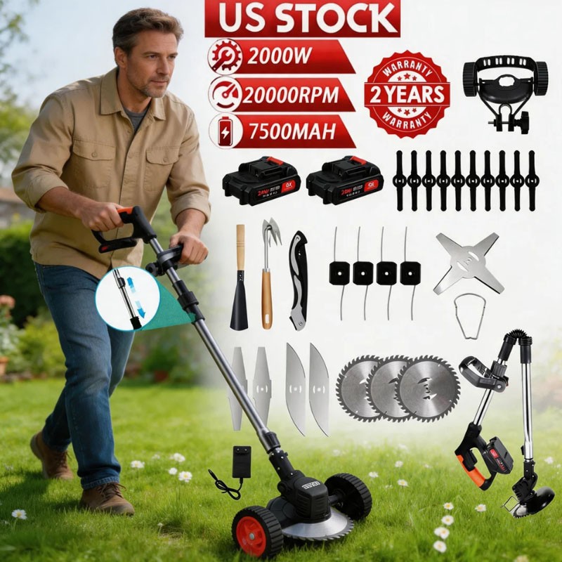 Electric Cordless Grass String Trimmer Lawn Edger Weed Wacker Cutter +2 Battery