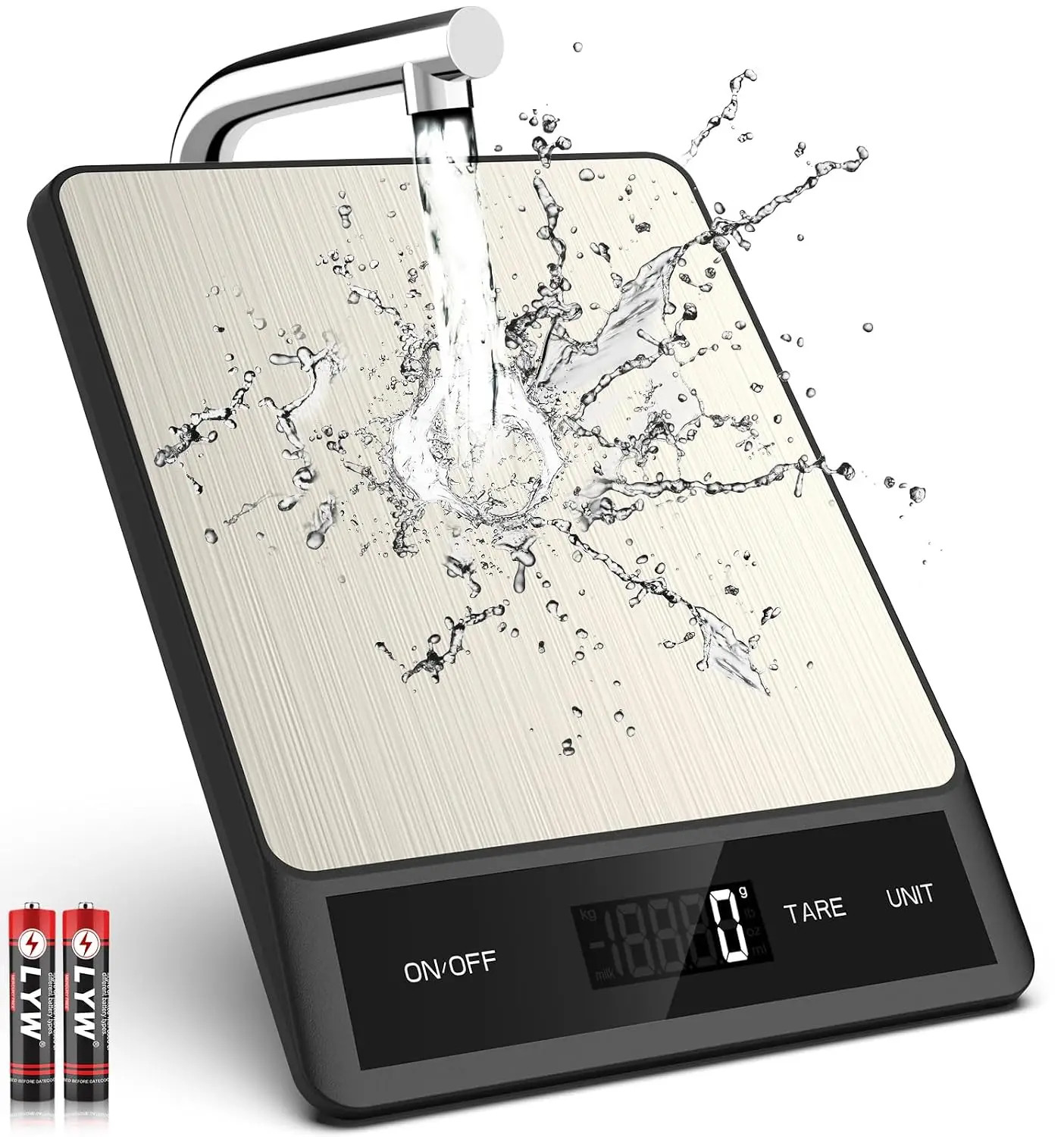 Digital kitchen scale 11lb/5kg, 1g precision, 6 units, stainless steel LCD