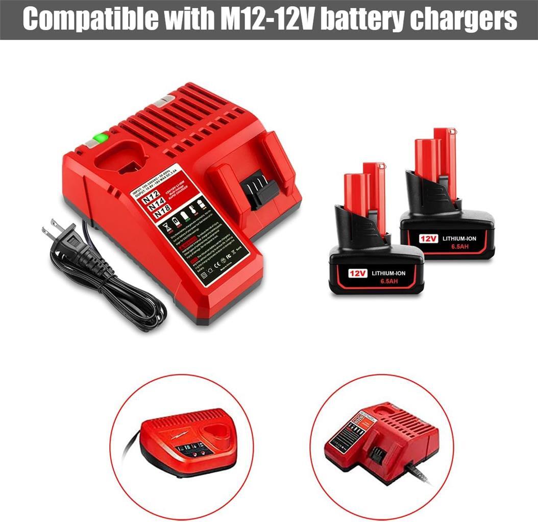 2 PACK 6.5AH for Milwaukee 12V M12 6Ah Battery with Charger Combo 48-11-2460