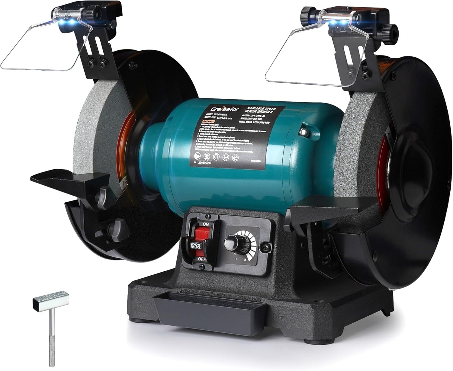 6″ Variable Speed Bench Grinder 1725–3450 RPM Brushless Motor LED Light