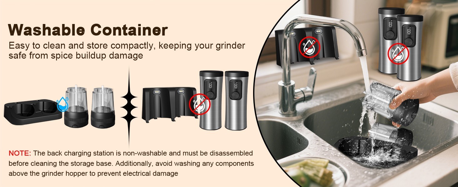 Electric Salt Pepper Grinder Set, Rechargeable Base, Adjustable Coarseness, 2PCS