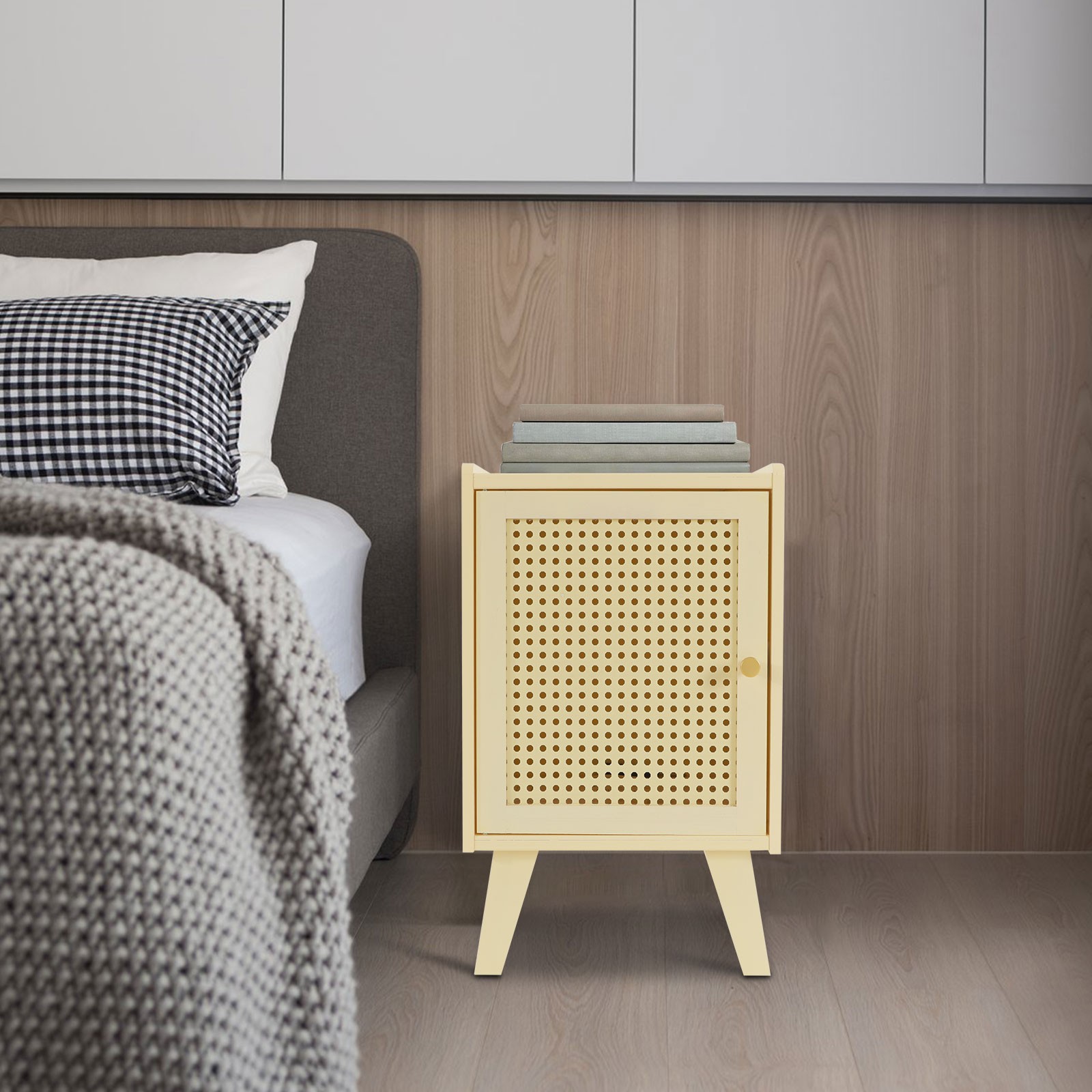 Bamboo Bedside Table End Table Storage Modern Bedside Table 12.2×11.81×20.07 in