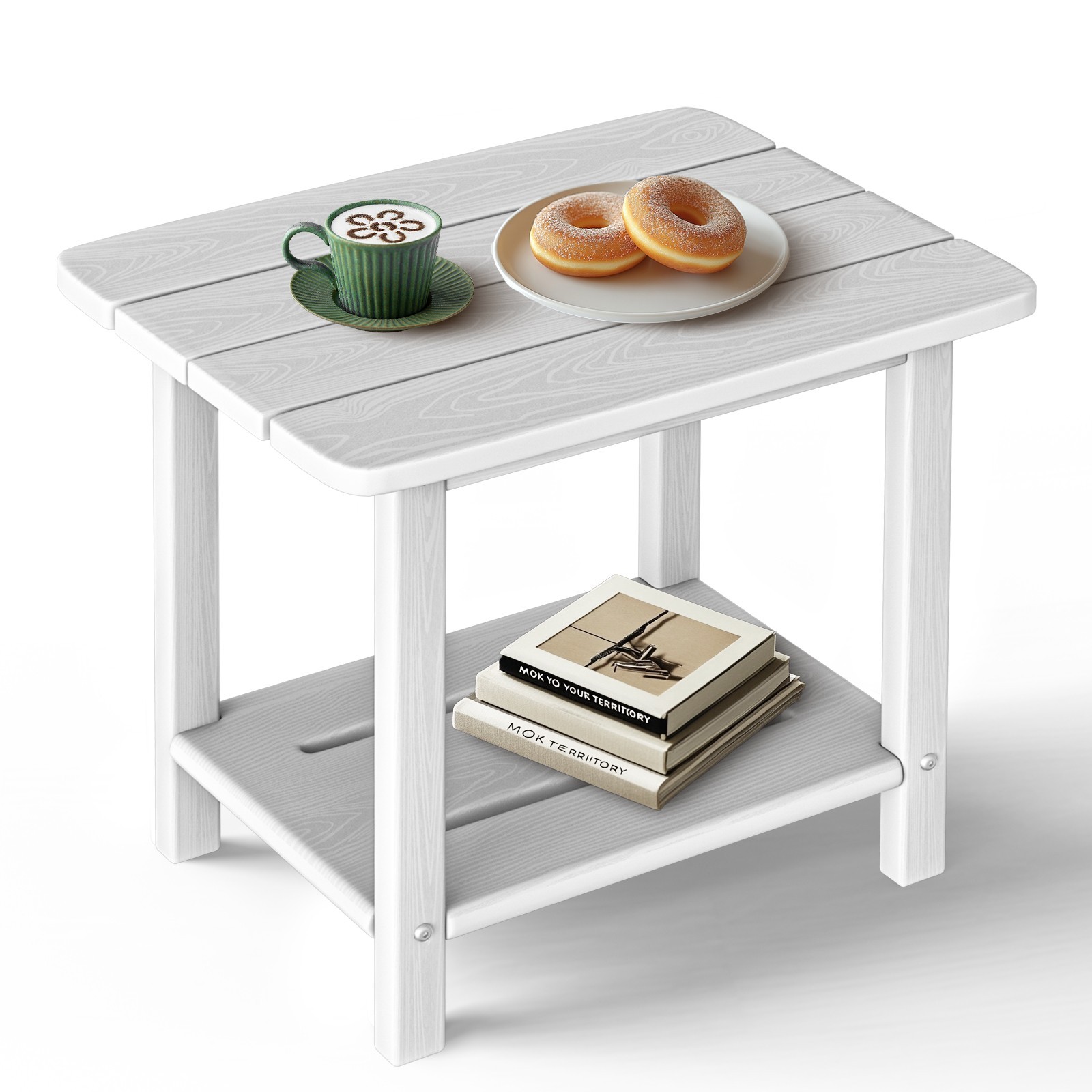 HDPE 2-Tier Outdoor Side Table Patio End Table Weather Resistant