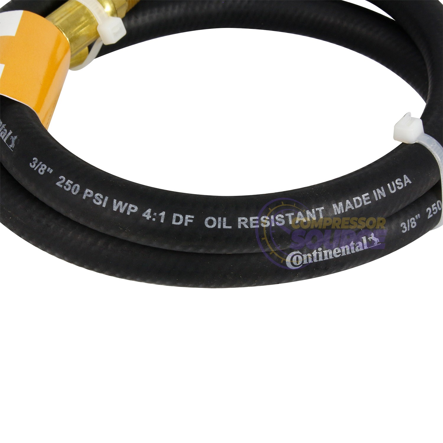 Continental Rubber Air Hose 3 Feet x 3/8 Inch 250 PSI Oil-Resistant Black 10372
