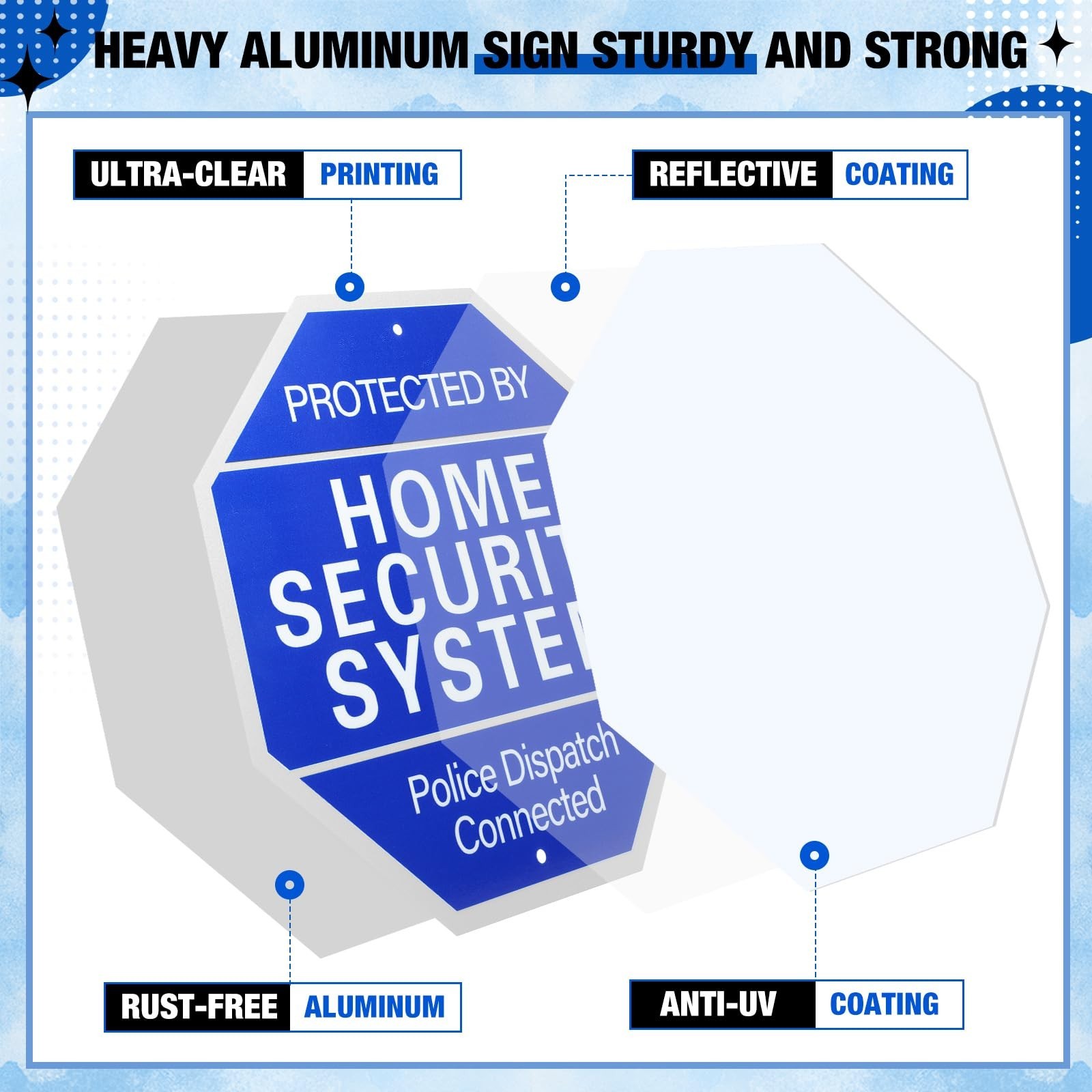 Home Security System Yard Sign – 10″x28″ Aluminum Warning Sign with Stake & Stic