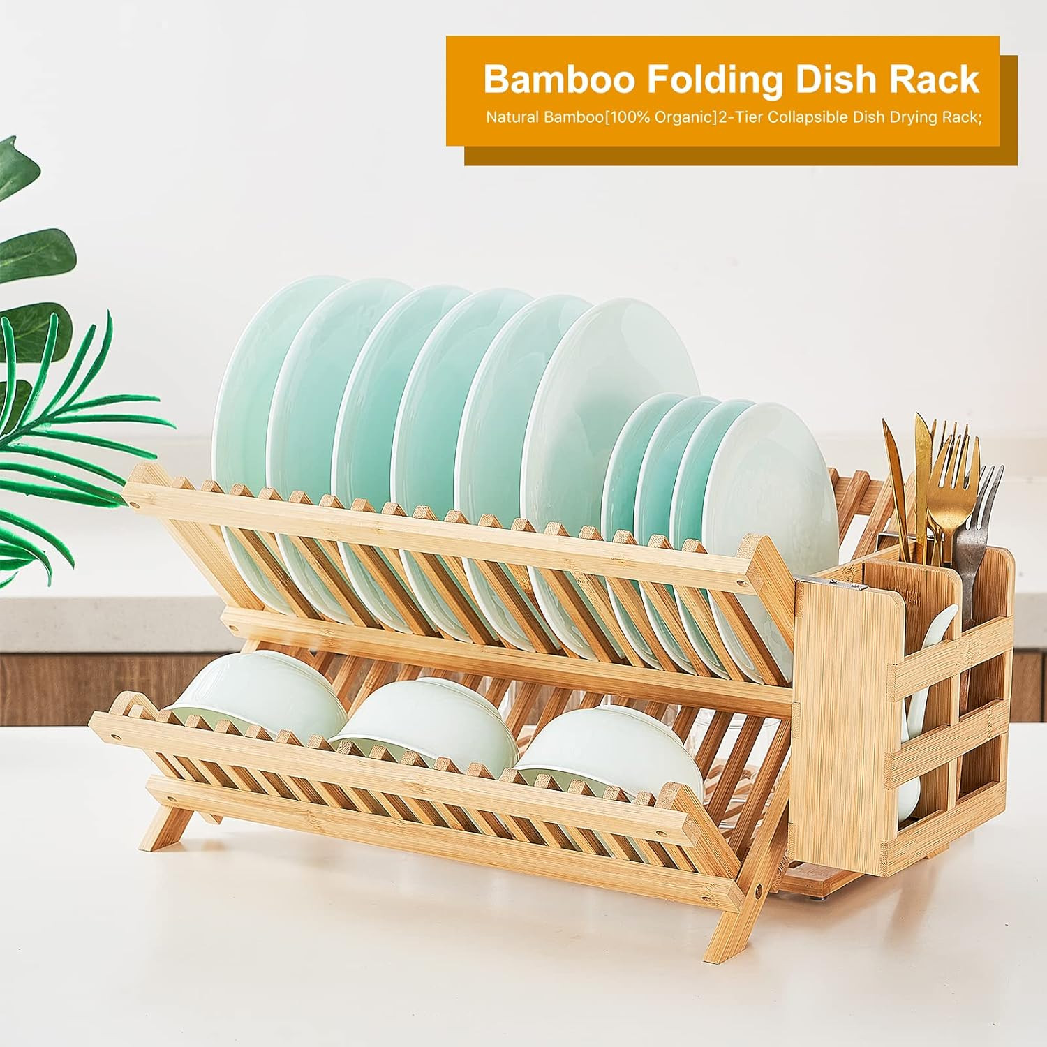 Bamboo Dish Drying Rack⭐3 Tier Collapsible Wooden Dish Drainer Rack ⭐