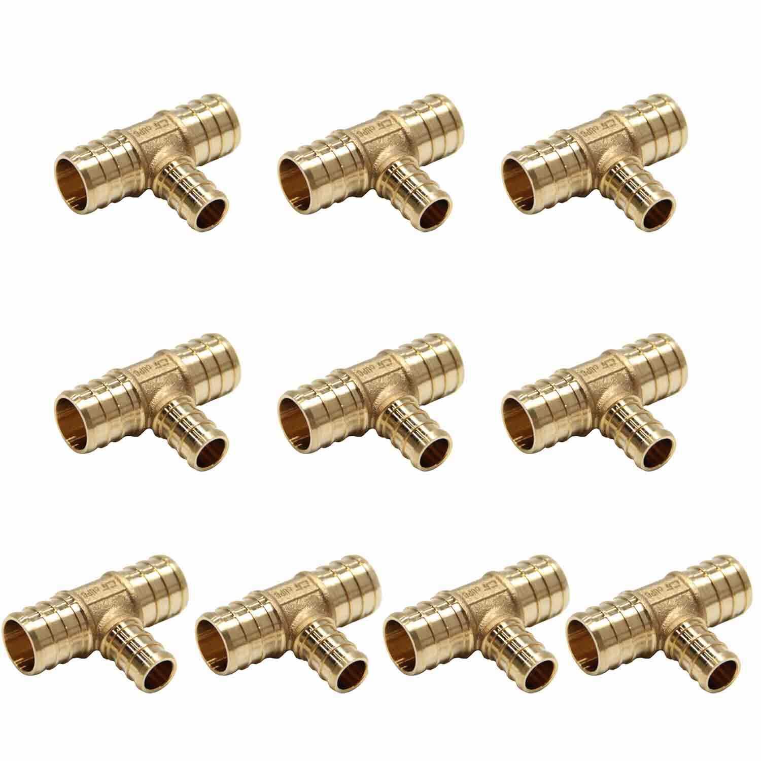 EFIELD 10PCS 3/4″ x 3/4″ x 1/2″ PEX TEE BRASS BARB CRIMP FITTINGS. LEAD FREE