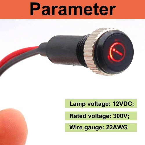 LED Indicator Pilot Dash Light (Parking Brake Indicator) Red, 5/16″(8mm) 12V LED