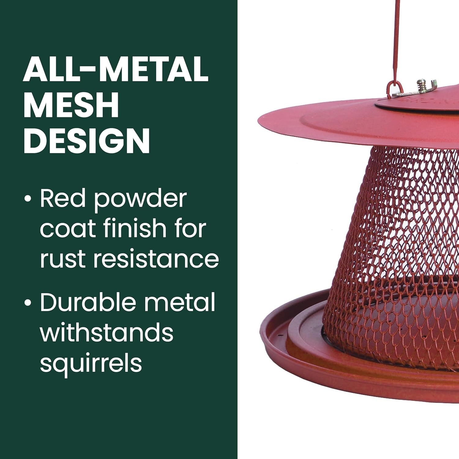 Stylish Red All-Metal Hanging Bird Feeder – 2.5 lb Seed Capacity, Squirrel Proof