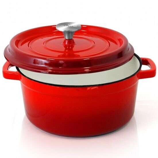 NutriChef 12.7 in x 9.8 in 5qt Dutch Oven Pot Cast Iron & Enameled Red