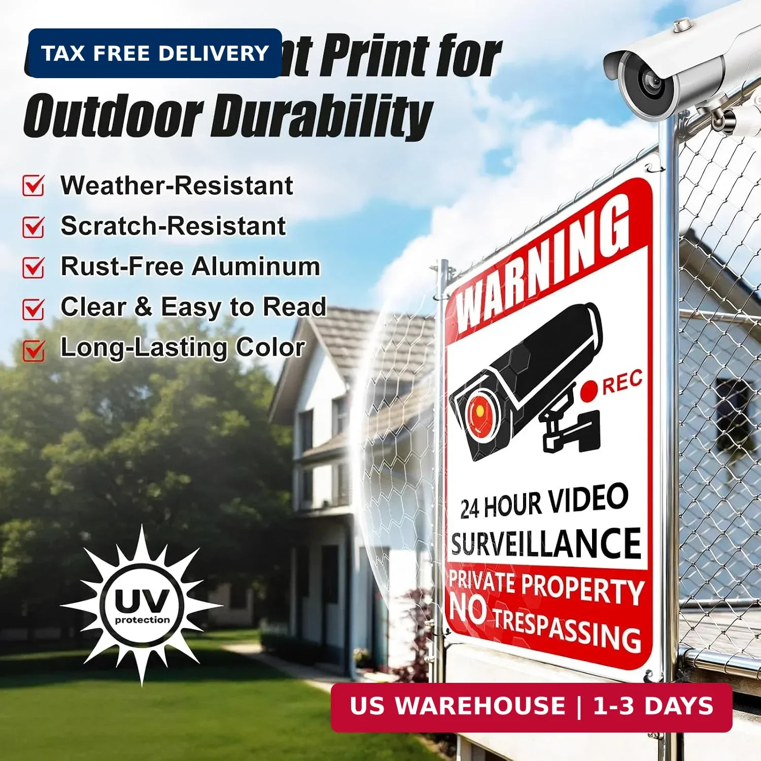 4 Pack Private Property No Trespassing Signs Aluminum Yard Security Camera Sign