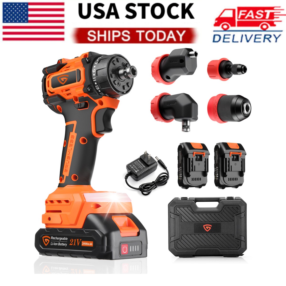 Heavy Duty 21V Impact Wrench 1/2 Inch Brushless Cordless Gun 2x4Ah Kit Case