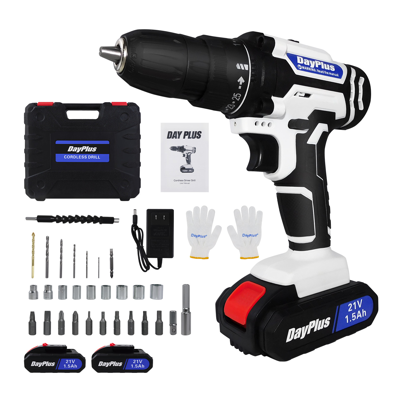 Electric Cordless Drills 21V Drill Driver Set With Charger Battery LED Worklight