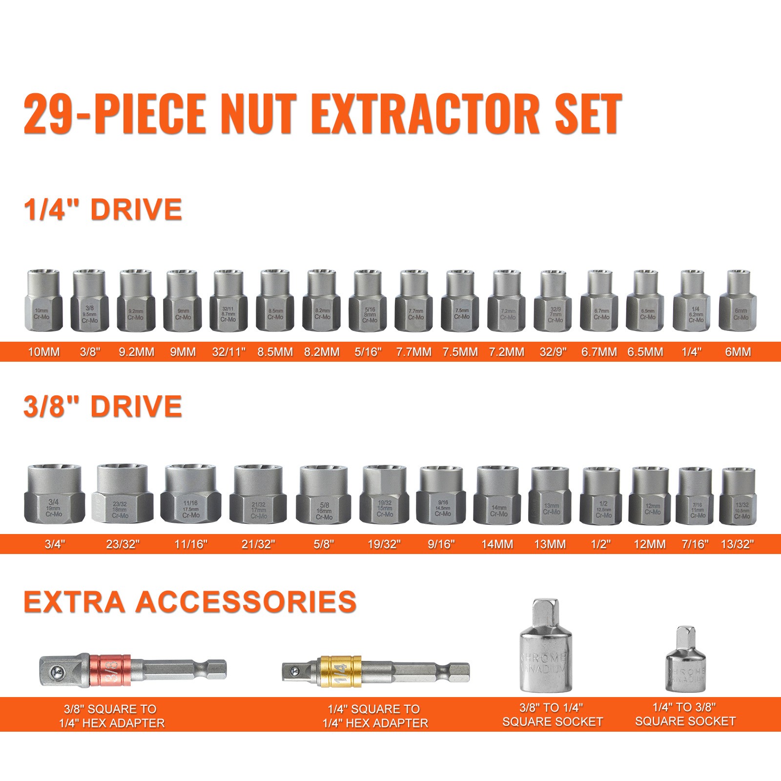 VEVOR Bolt Extractor Set 29-Piece Bolt and Nut Remover Set with Storage Case