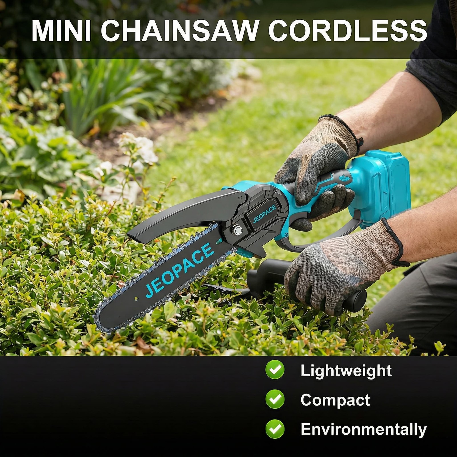 Blue 6Inch Mini Electric Chainsaw 21V Cordless Handheld Saw with 2 Batteries