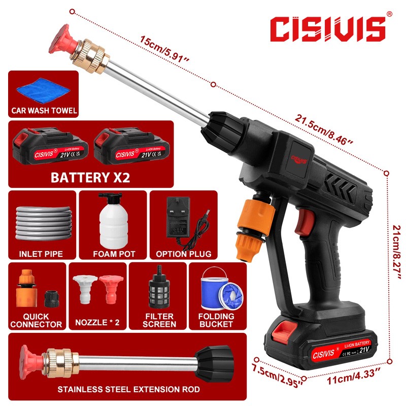 Portable Cordless Electric High Pressure Water Spray Gun Car Washer Cleaner Tool