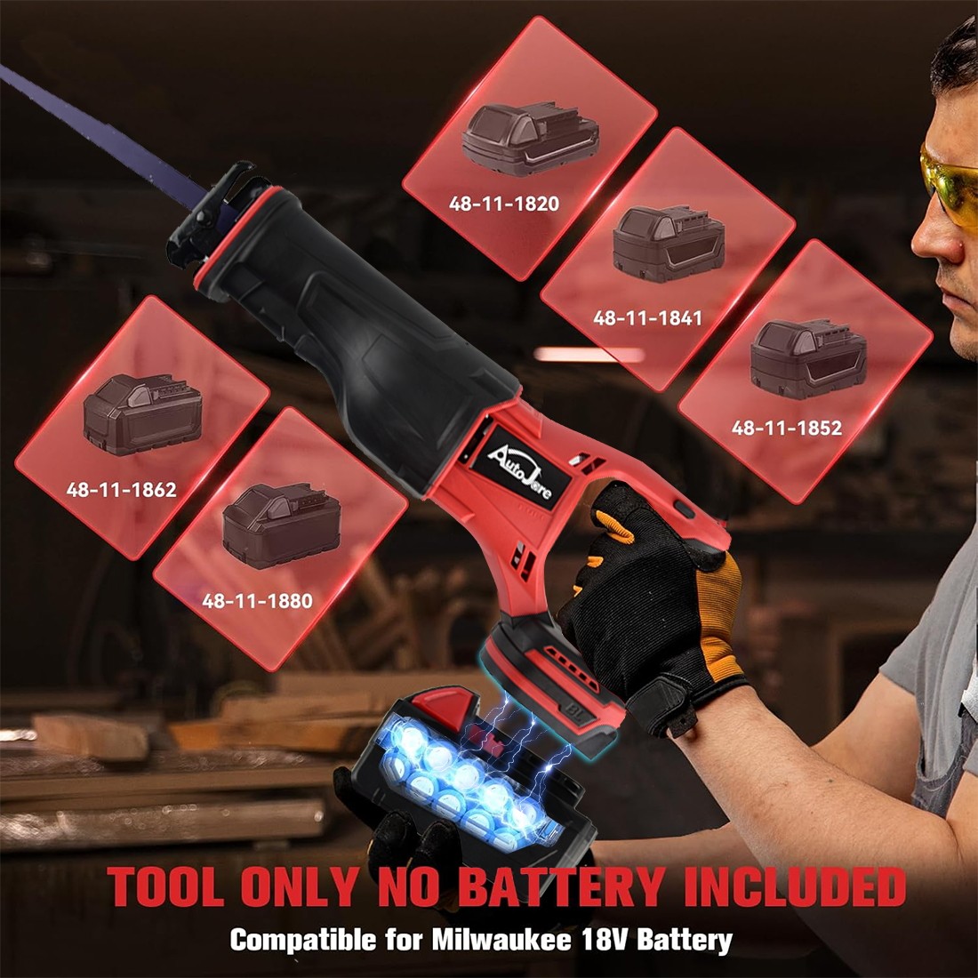 Cordless Reciprocating Saw for Milwaukee 18V Battery,0-3000 RPM, Variable Speed
