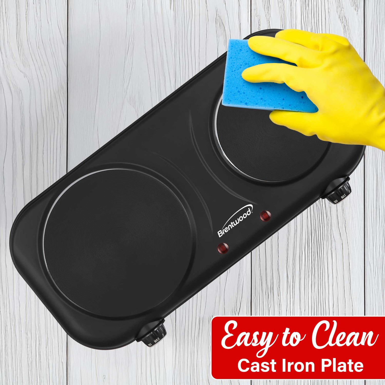 Double-Cast-Iron 1,100-Watt Countertop Electric Burner Hot Plate with…