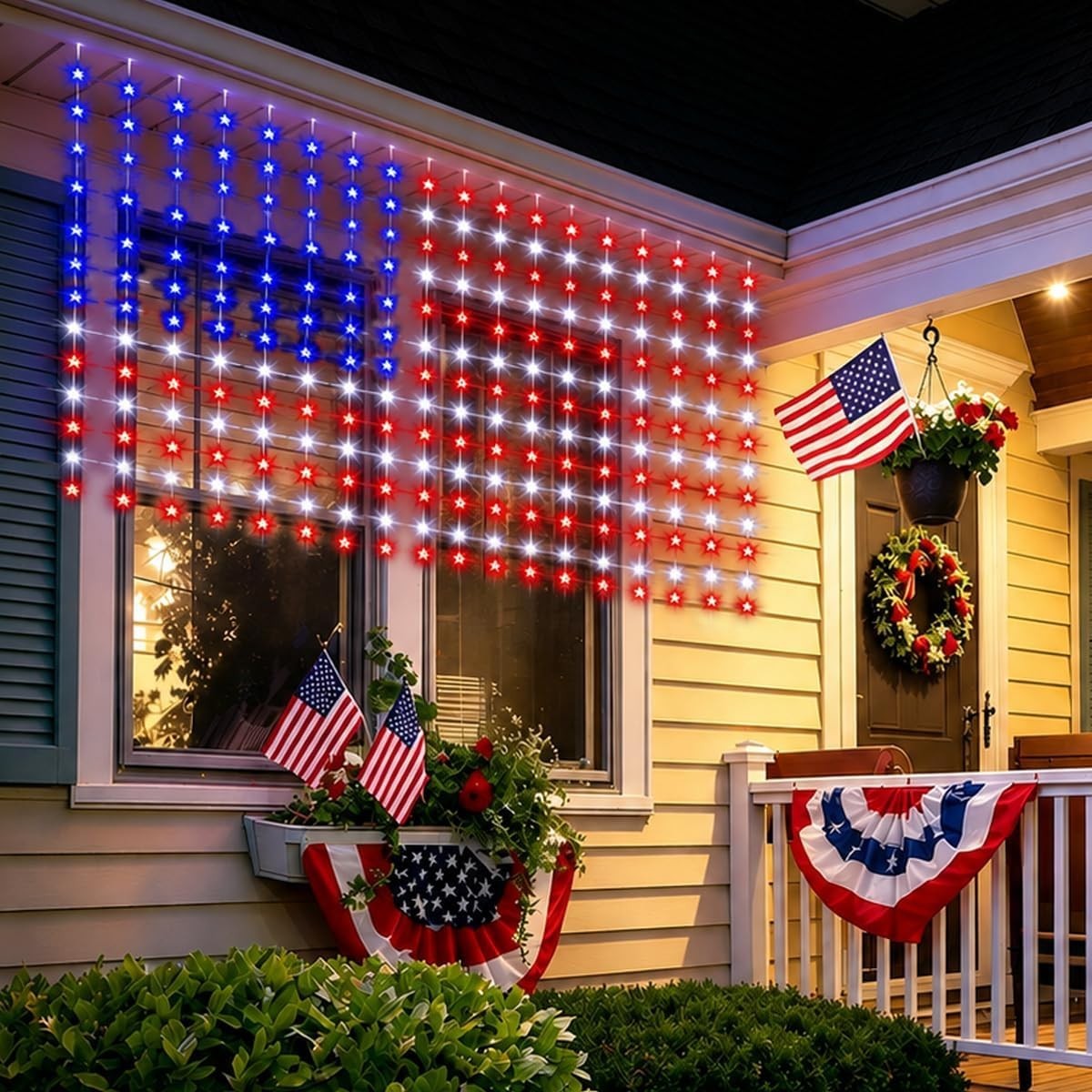 American Flag String Lights, Waterproof Led Flag Net Light, with 420 Super Brigh