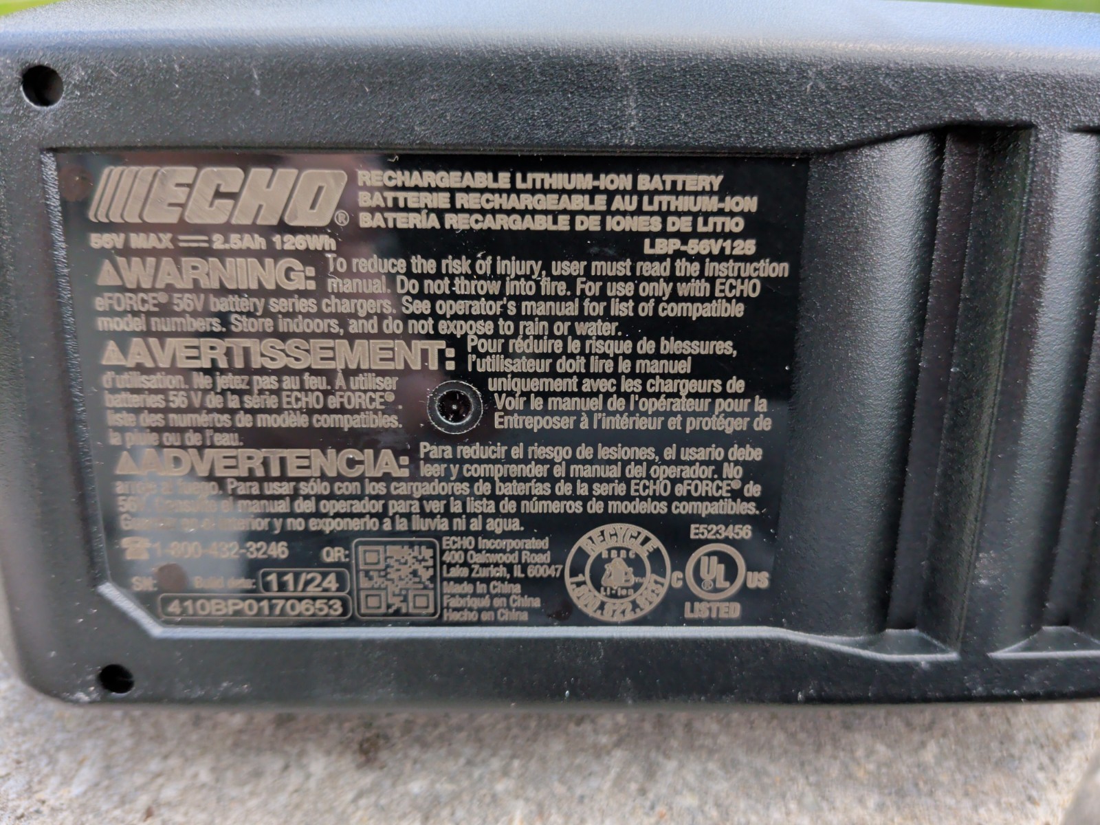ECHO 56V 2.5Ah Lithium Battery LBP-56V125A Genuine