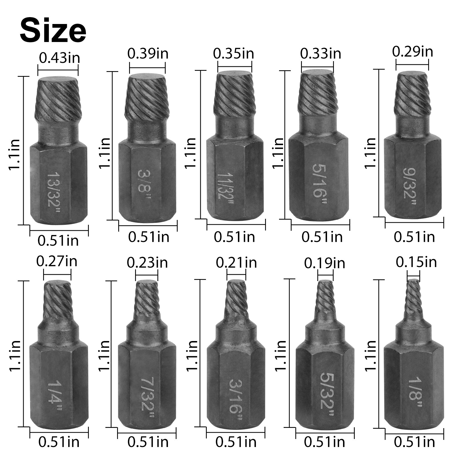 10Pcs Screw Extractor Set Hex Head Multi-Spline Easy Out Bolt Remover Tool Kit