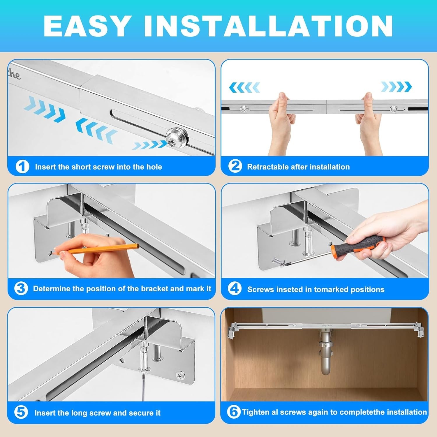 Adjustable Undermount Sink Support 28-37″ 900LB Heavy Duty for Kitchen