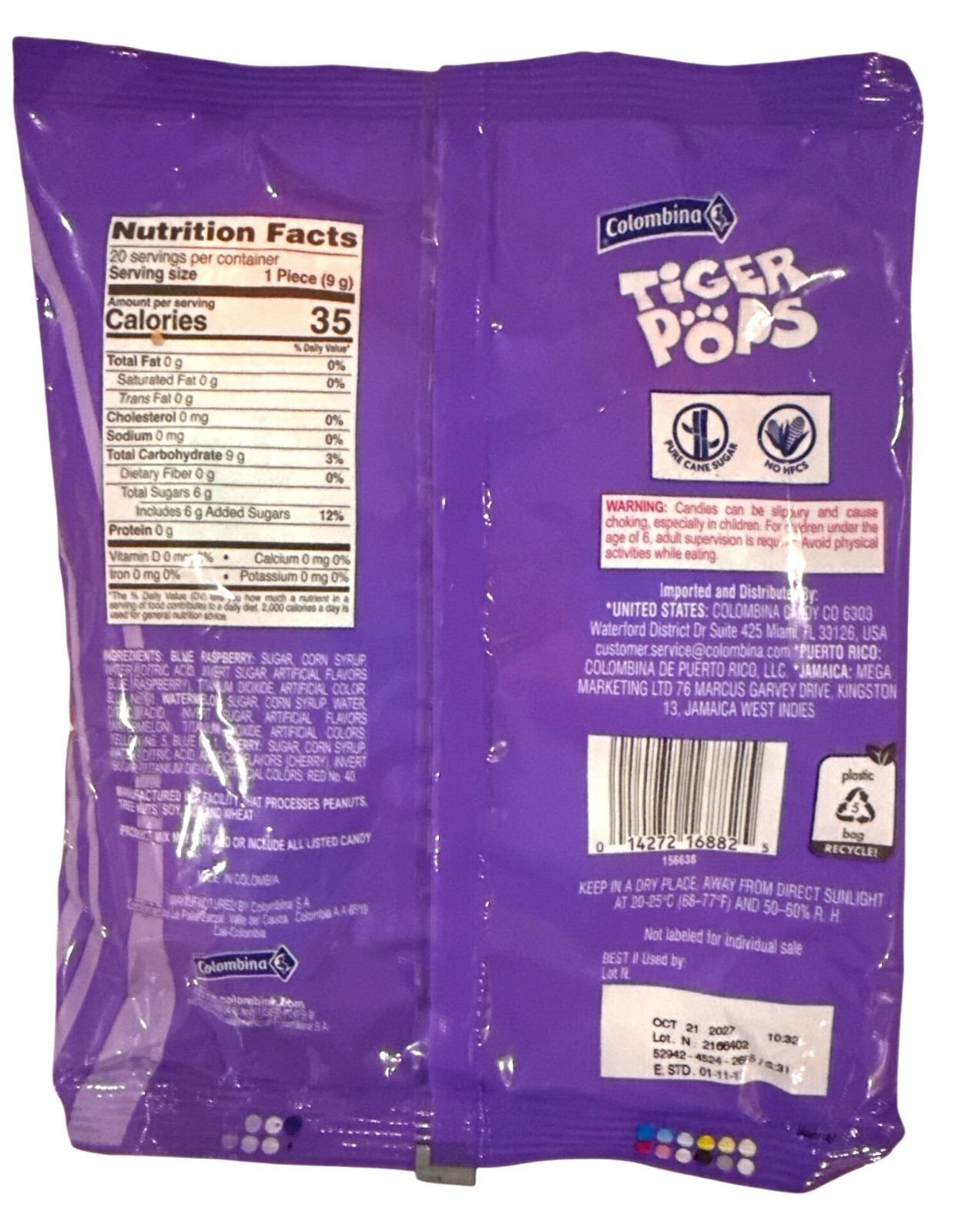 6.3oz/20ct Bag TIGER POPS Easter Pops Candy Cherry Blue Raspberry and Watermelon
