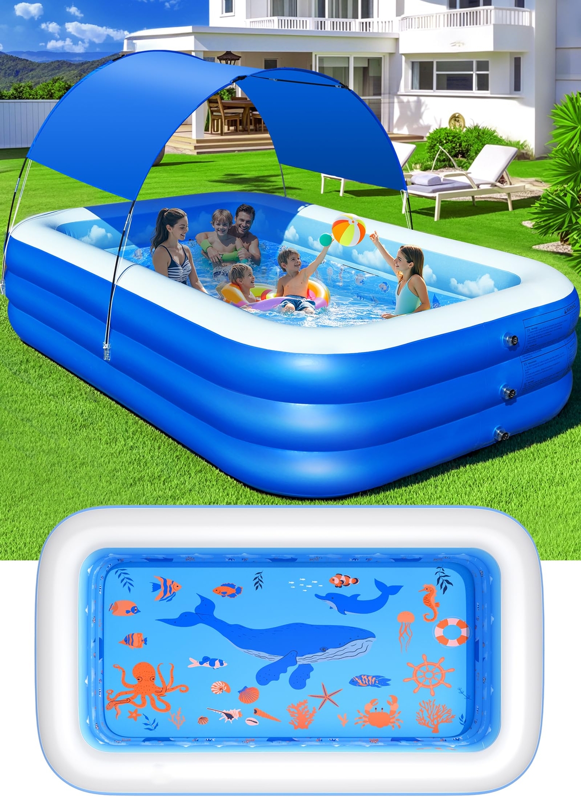 Alberca Inflable Extra Grande Piscina Familiar con Techo Para Niños y Adultos