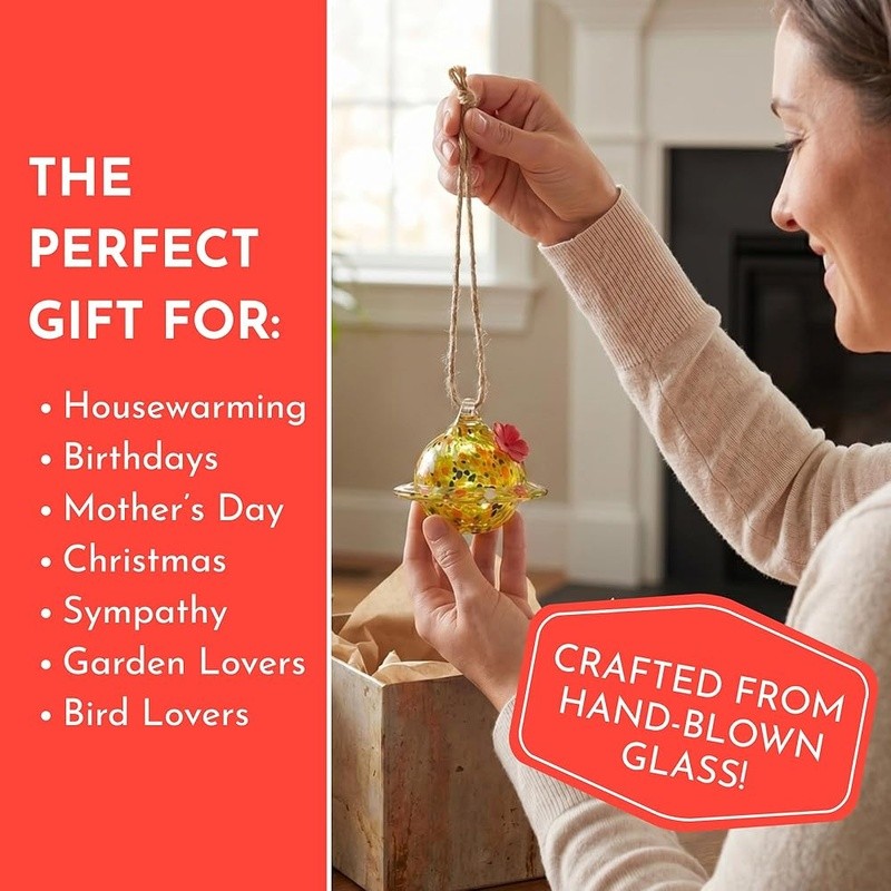 Artisan Glass Hummingbird Feeder Unique Design Garden Décor Easy Clean Reusable