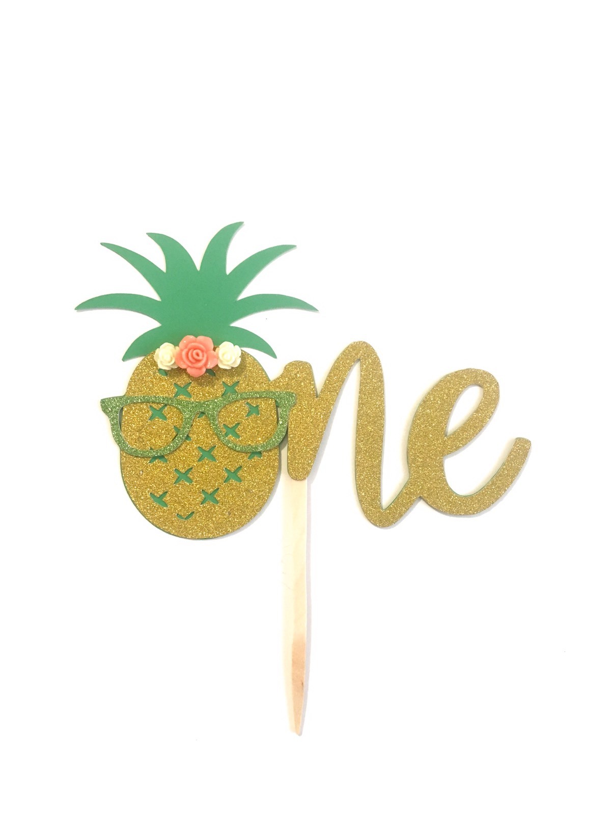 1 Pc One Pineapple First Birthday Boy Girl Gold Glitter Cake Topper