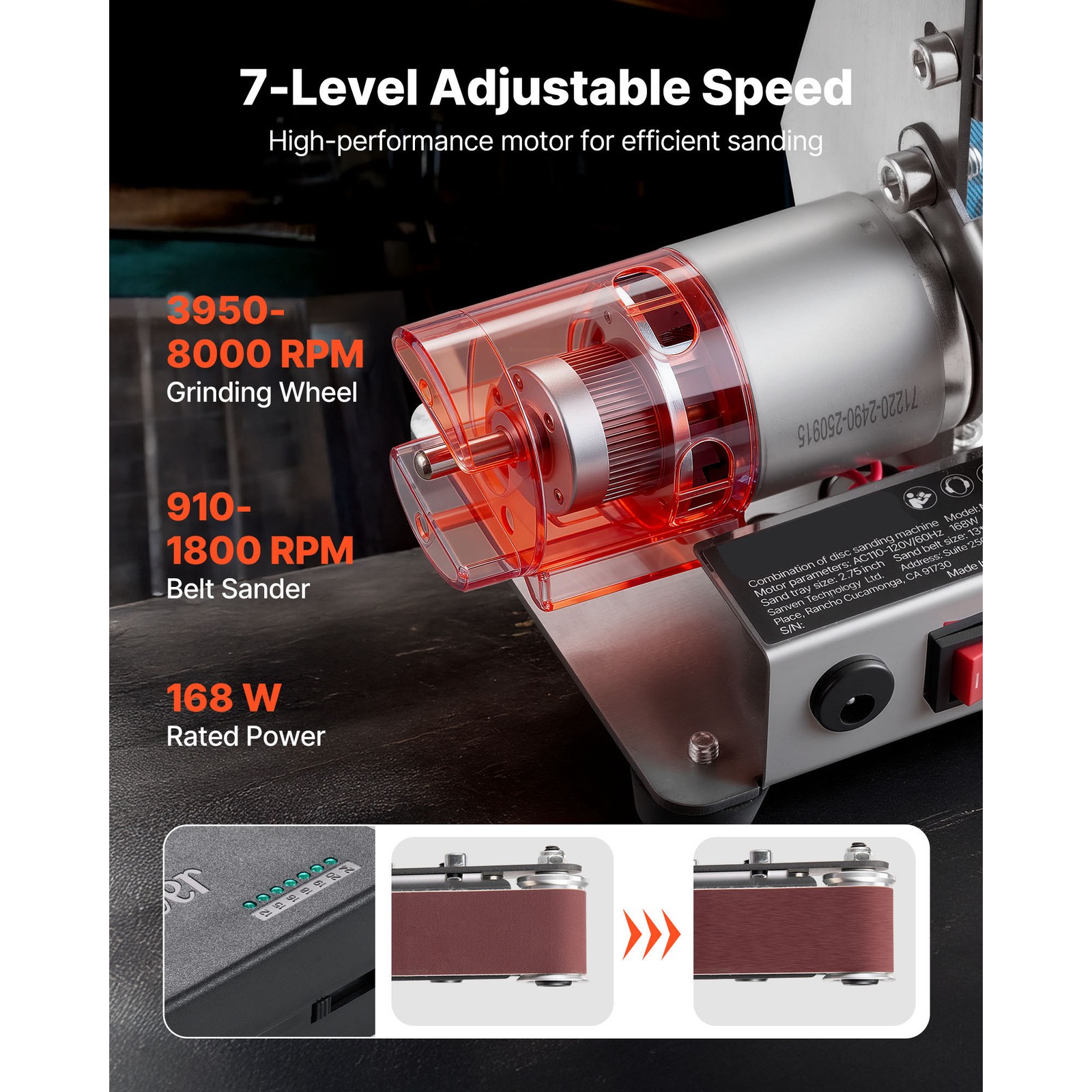 Uimoso 3-in-1 Compact Belt Sander Grinder Polisher with Adjustable 7 Speeds