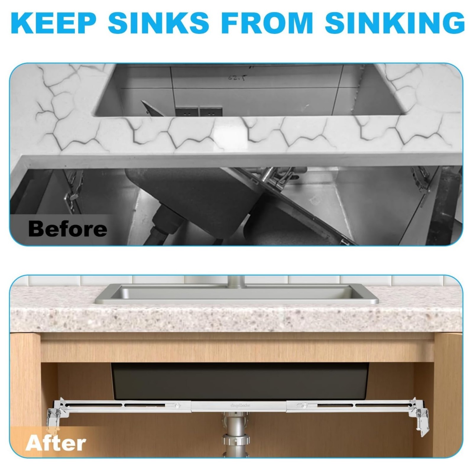 Adjustable Undermount Sink Support 28-37″ 900LB Heavy Duty for Kitchen