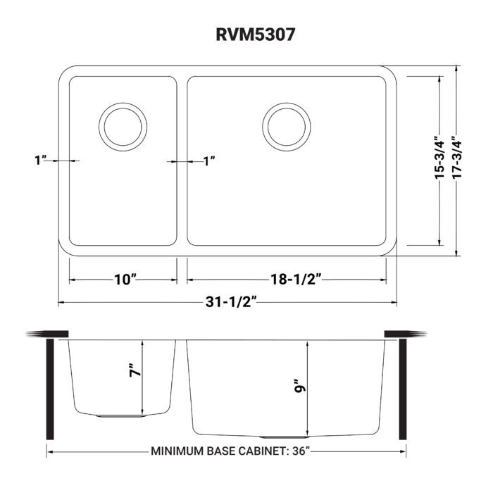 Ruvati 32″ Undermount 30/70 Double Bowl 16 Gauge Kitchen Sink – RVM5307
