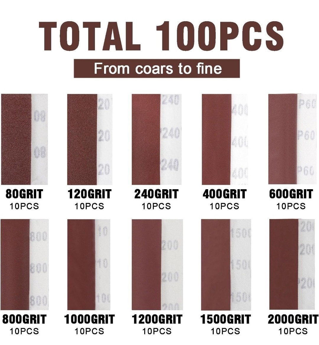 100Pcs Micro Detail Sander Paper, Mini Hand Sanding Block 3.5”x 1”, 80-2000 Grit