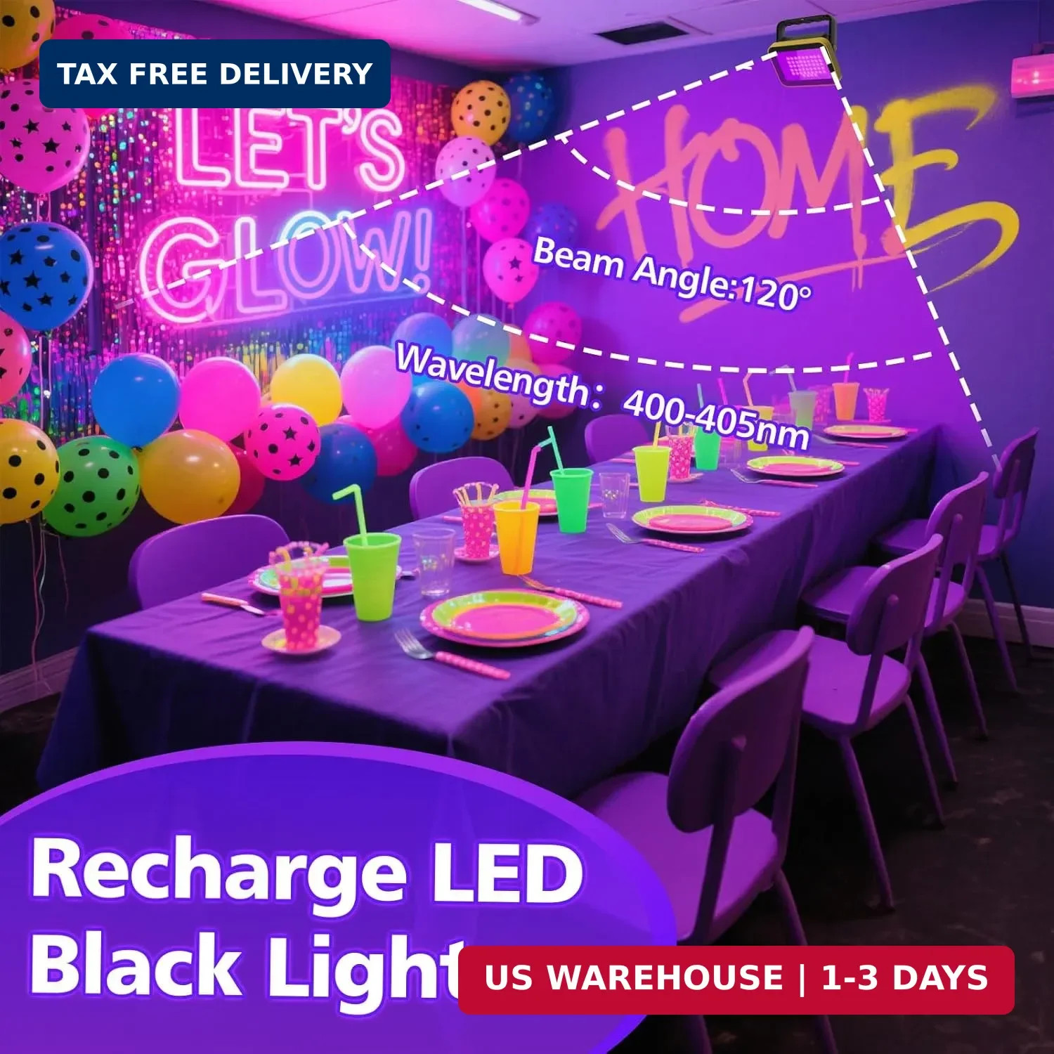 T-SUN Rechargeable LED Black Lights, Battery Powered Blacklight, 2 Pack LED Blac