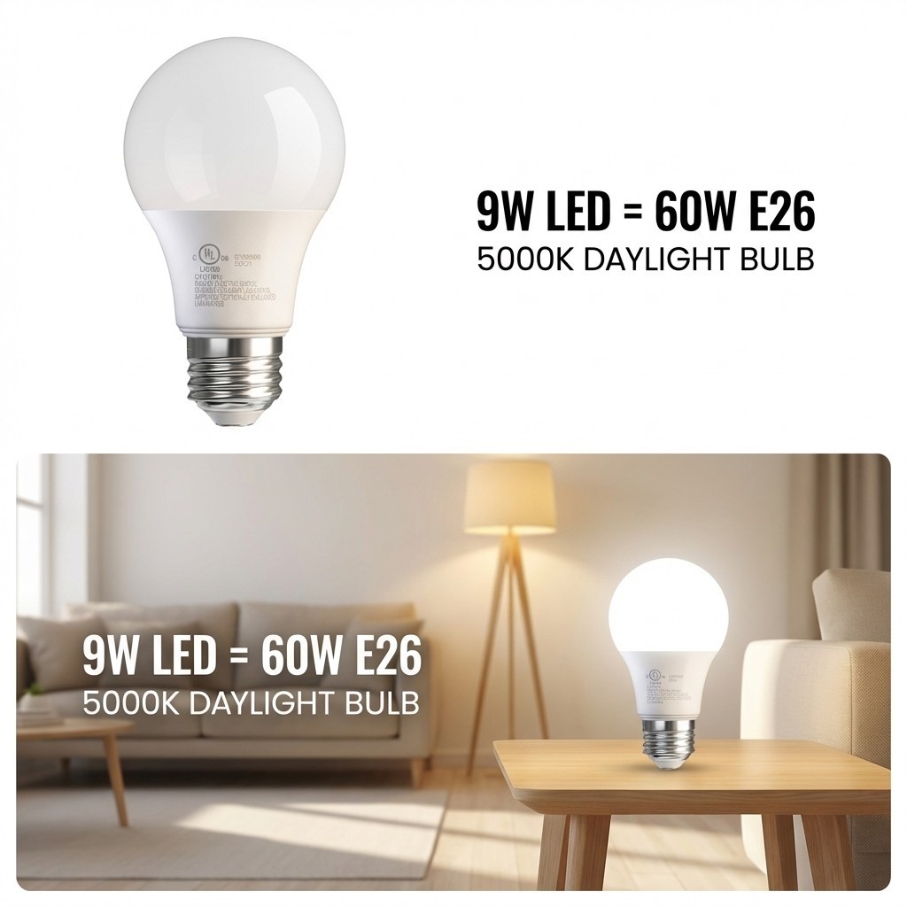60W Equivalent LED Light Bulb 760 LM A19 5000K Daylight NonDimmable 12/24Pack
