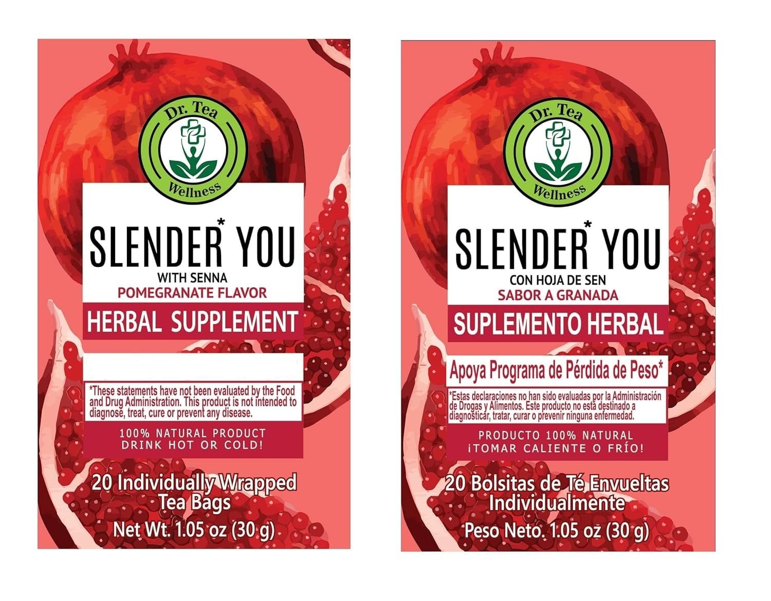 Slender You Tea with Senna – Pomegranate Flavor – 20 Tea Bags