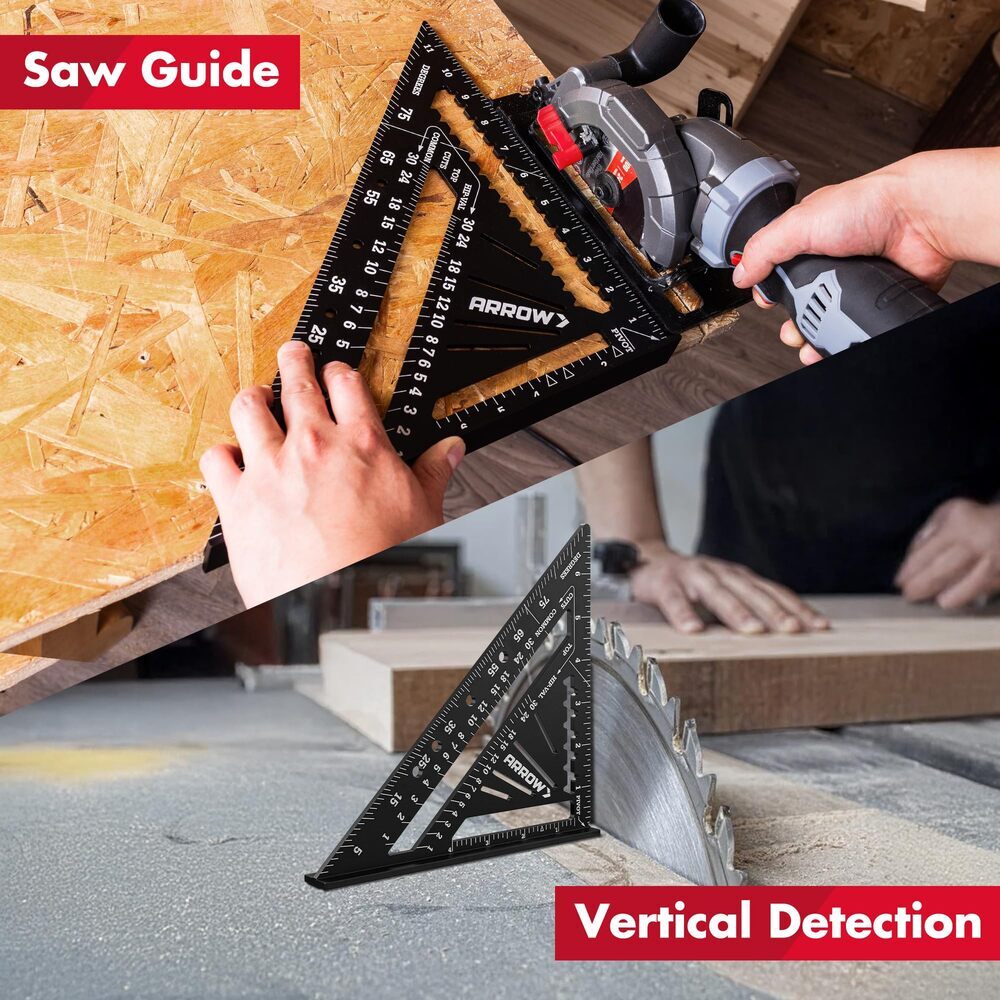 Arrow 2PCS Aluminum Alloy Carpenter Square Set 7″ 12″ Rafter Square Layout Tools