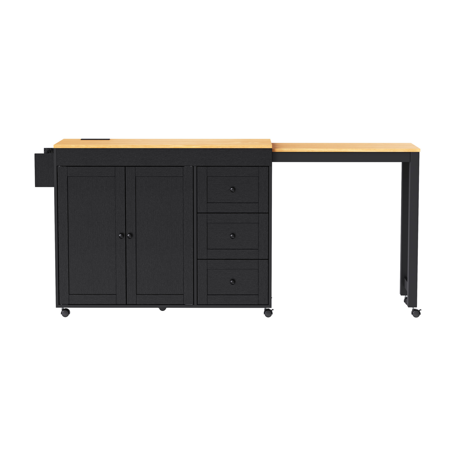 74.8 Inch Kitchen Island with Extendable Dining Table Rolling Storage Cart Power