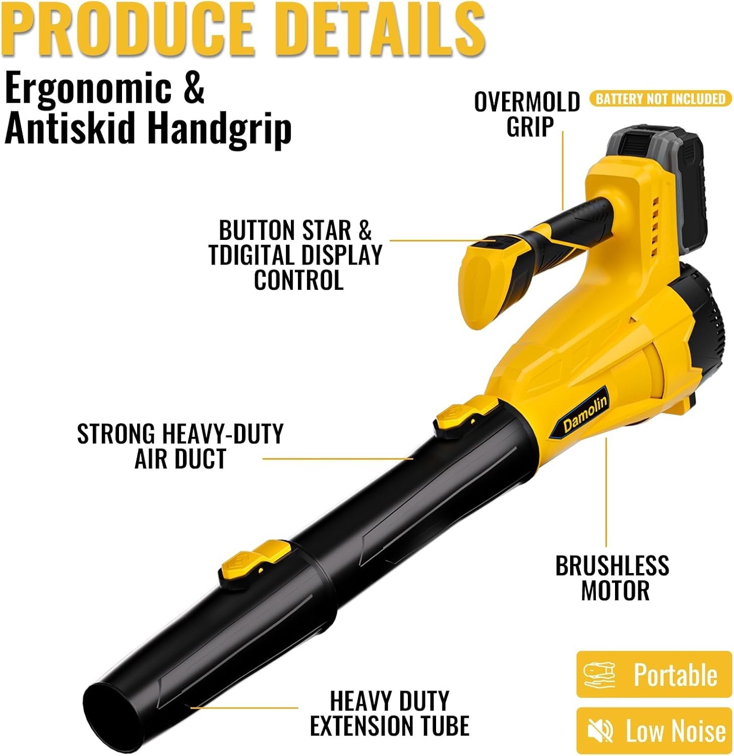 Cordless Leaf Blower for DEWALT 20V MAX Battery, 580CFM / 200MPH Brushless Motor