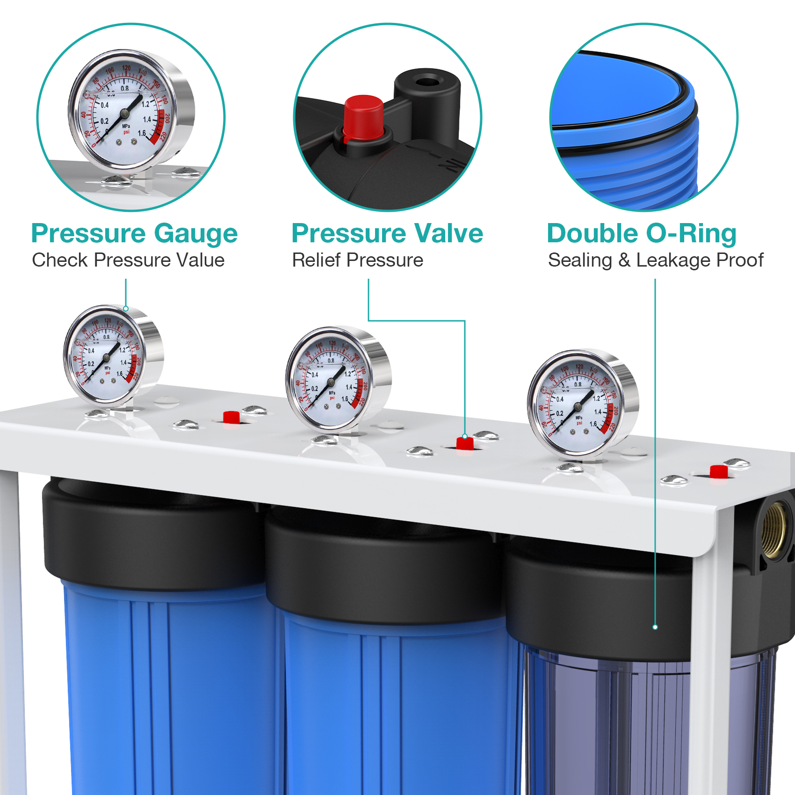 3Stage 4.5″x20″ Big Blue Whole House Water Filter System +1 Set Filter Cartridge