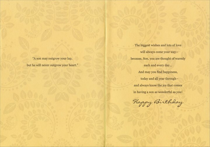Shiny Swirling Vines on Light Brown: Son – Birthday Card by Designer Greetings