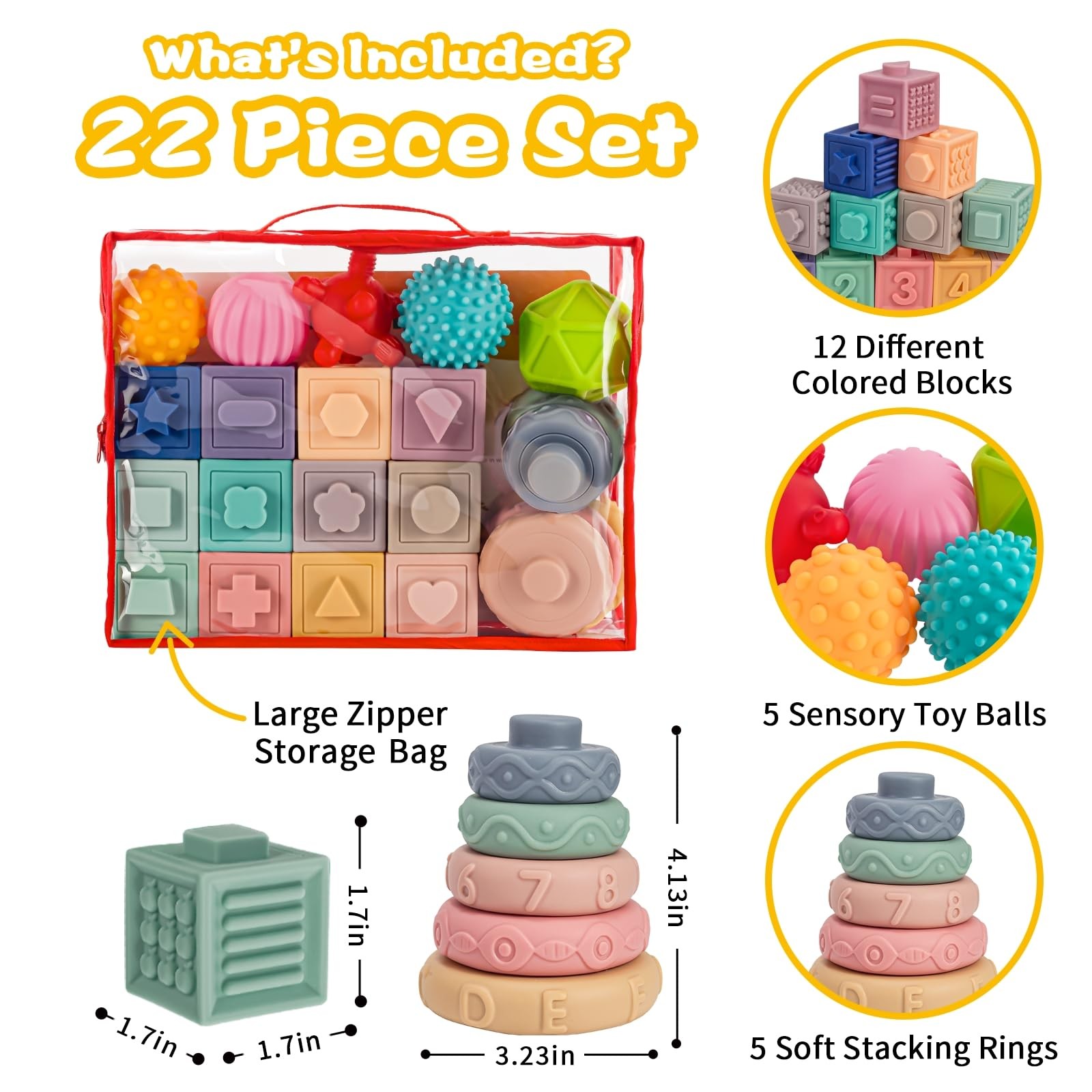 SpringFlower 3 in 1 Montessori Toys for Babies 0-3-6-12 Months, Soft Baby Teethi