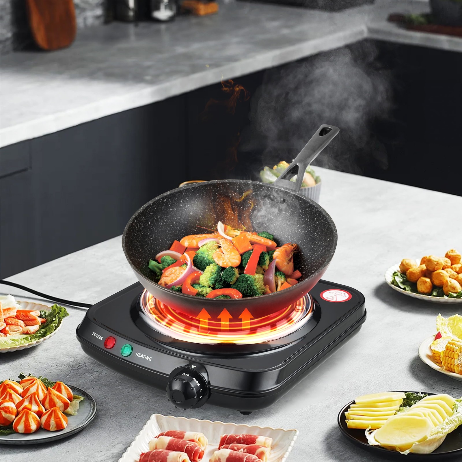 Portable Single Burner and Hot Plate, Easy to Clean, Black, 120V~ 1100W