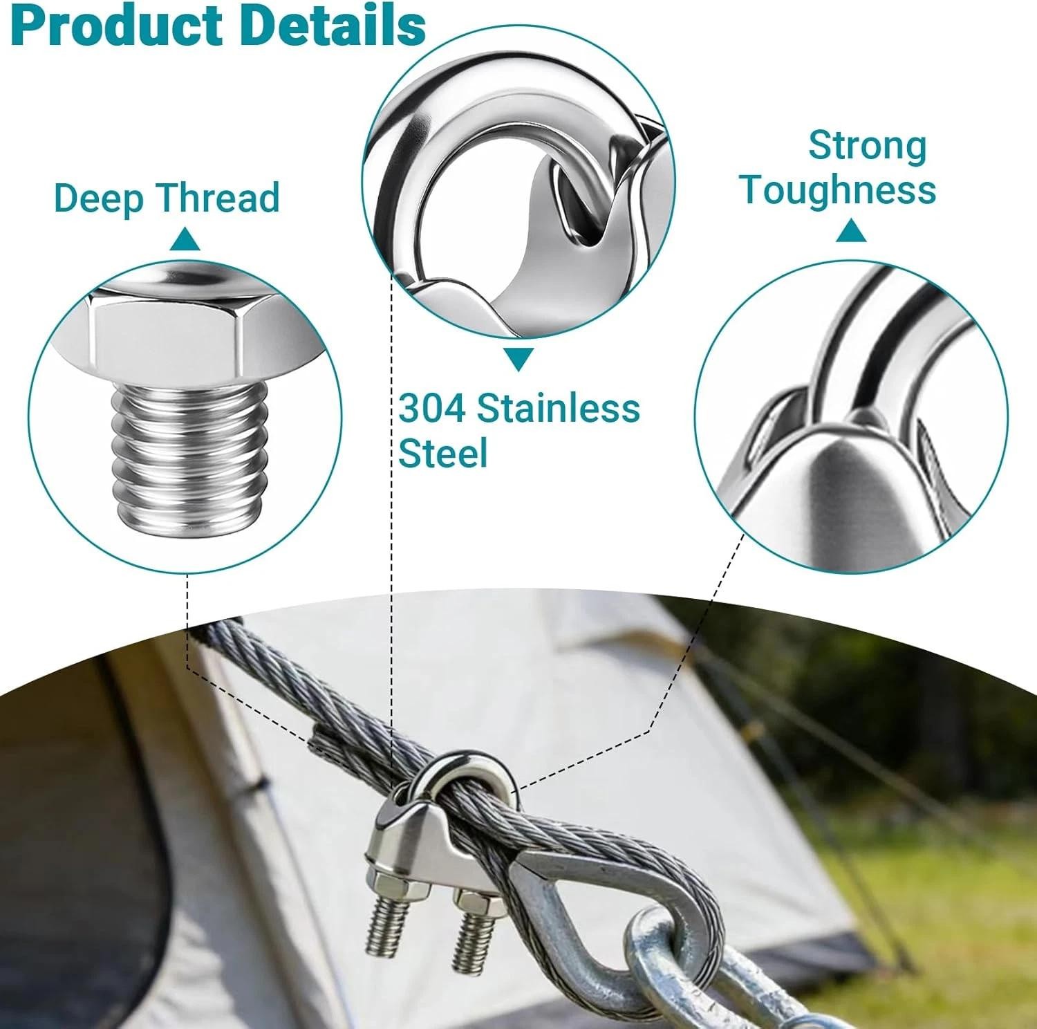 25pcs M4 3/16" Wire Rope Cable Clip Clamp 304 Stainless Steel Saddle Clamp